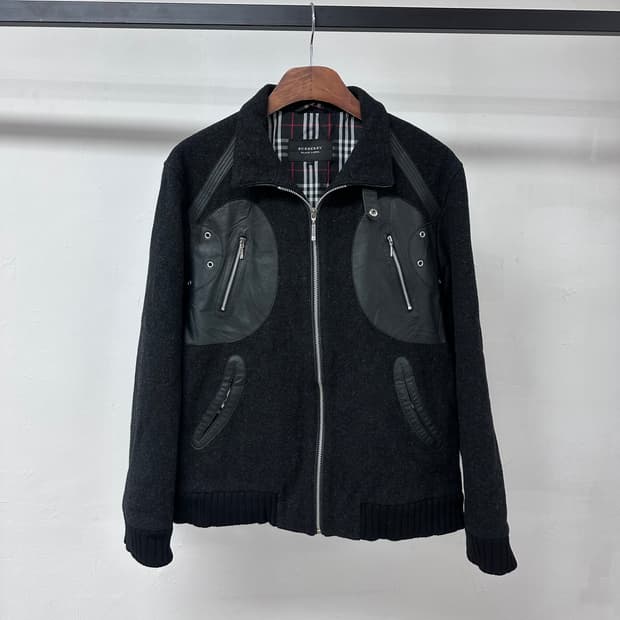 버버리 블랙라벨 울 가죽패치 집업 자켓 L사이즈 J33