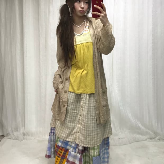 코사지 하구미 컬러포인트 패치워크 체크 코디세트