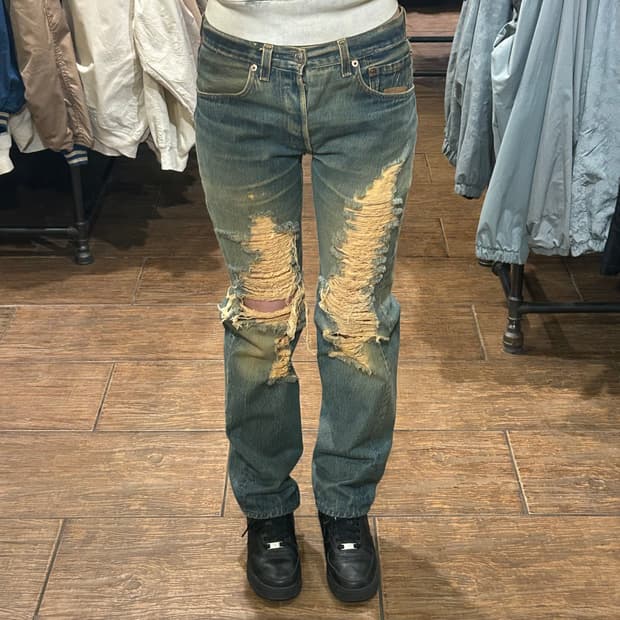 [HI] 리바이스 501 워싱 데미지 데님 팬츠 