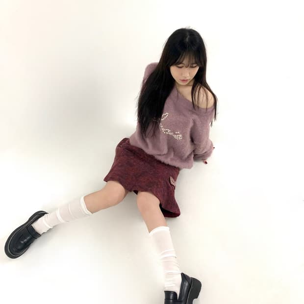 Pearl Accent Angora Pink Knit