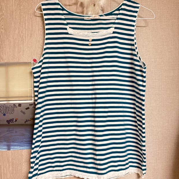 카메 빈티지 청록 모리 슬리브리스 나시