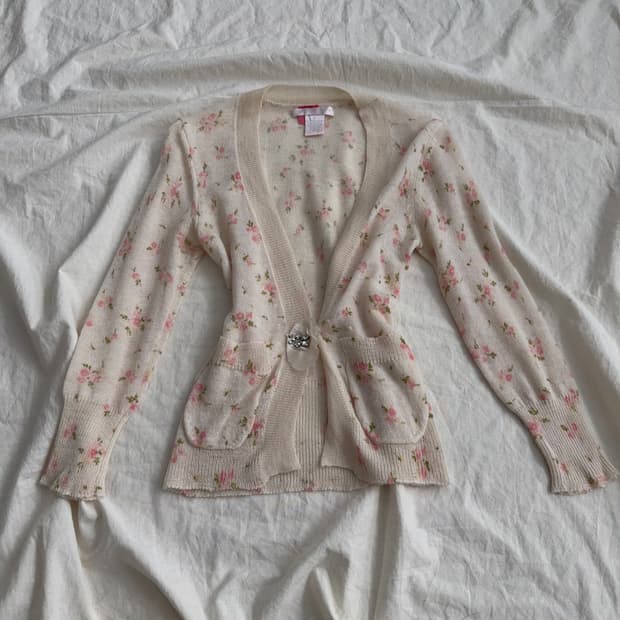 히메갸루 플로랄 너드 니혼진 7부 딱붙 가디건