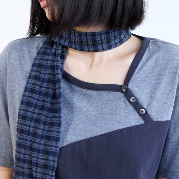 Scarf Tee Blue Charcoal