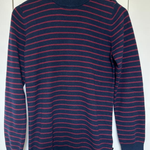 버버리울캐시미어네이비/버건디 스트라이프 니트