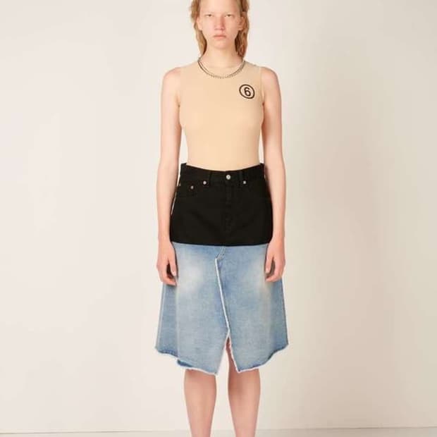 MM6 maison margiela patched denim 투톤 스커트