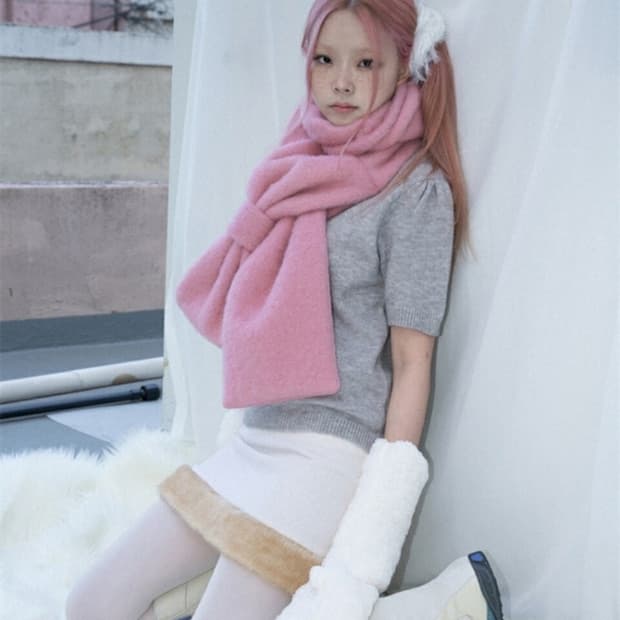 핀쿠노마루 ribbon muffler_fairy redpink 새상품