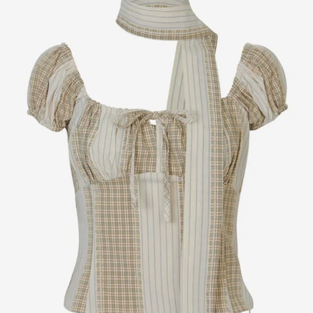 루루서울 체크 블라우스 베이지 미디움