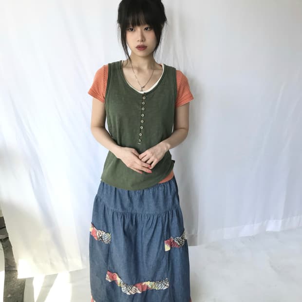 Eastboy 오렌지 스트라이프 티셔츠