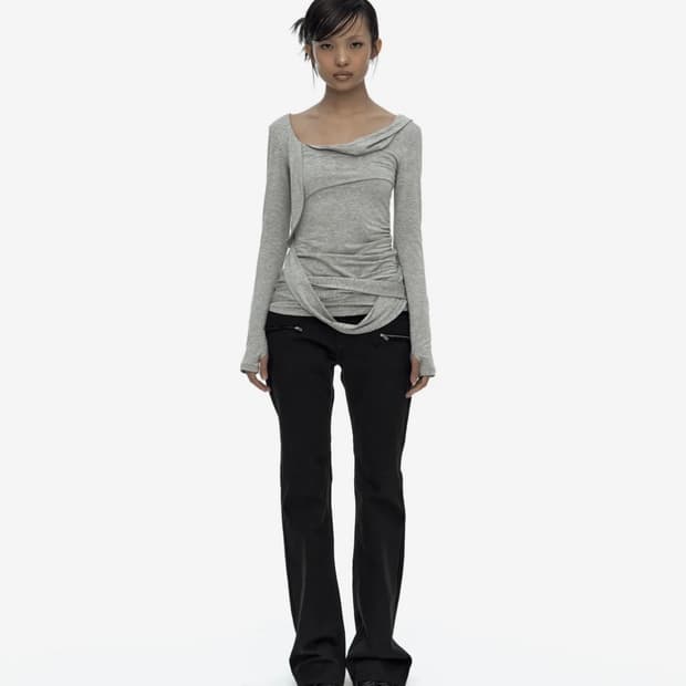 카시코 Drape Asymmetric Long Sleeve Gray