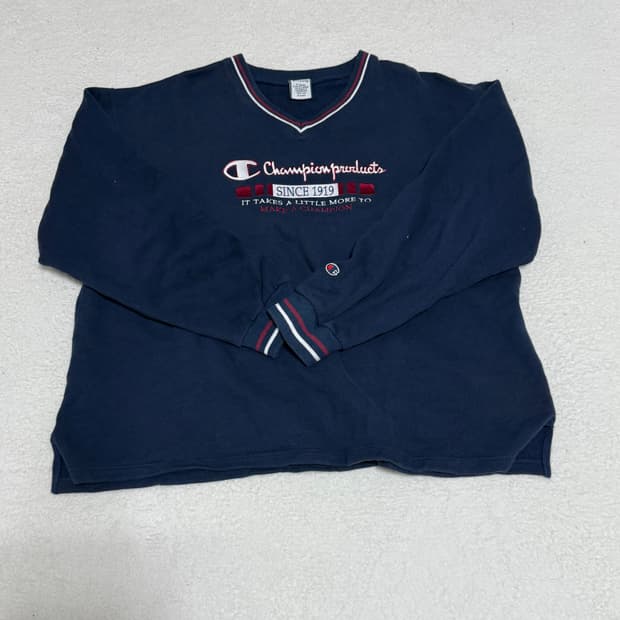챔피온 네이비 V넥 긴팔 티셔츠