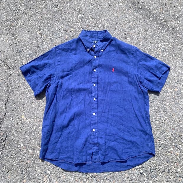 [시즌 오프] 폴로 린넨 반팔 셔츠 블루
