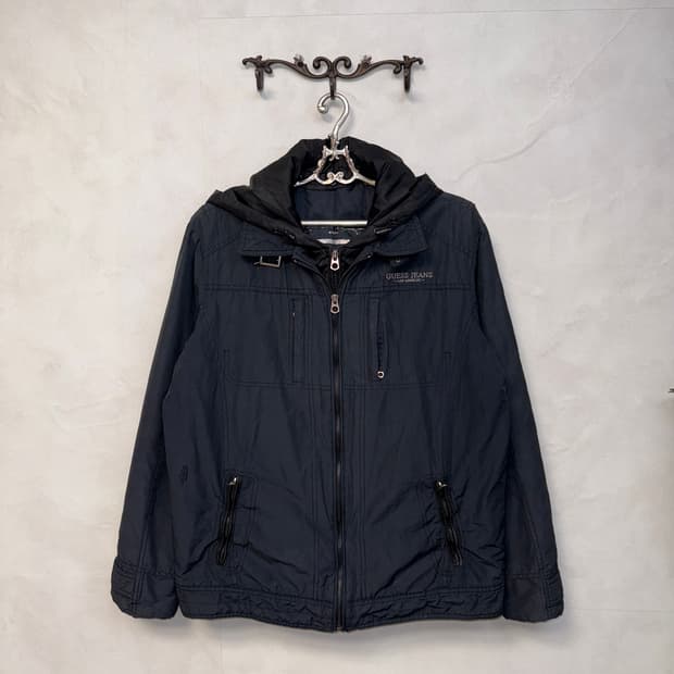 Guess black buckled hood padded jumper 