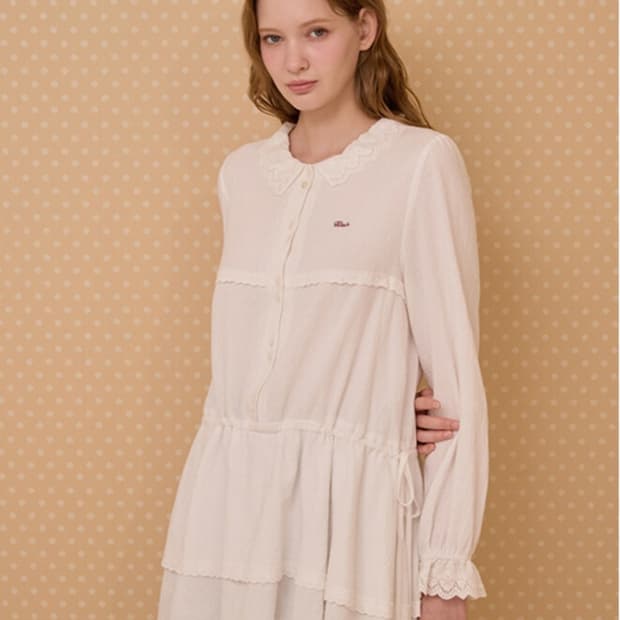 키르시 면 레이스 미니원피스