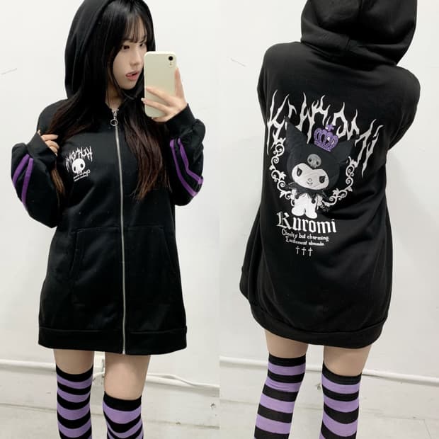 [SANRIO] 쿠로미 펑크 해골 후드집업