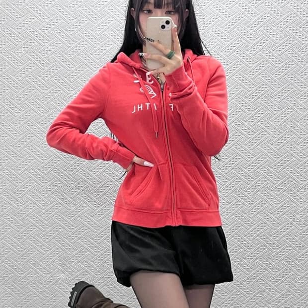 아베크롬비 Y2K 테니스 코랄 오렌지 후드집업 M C10714