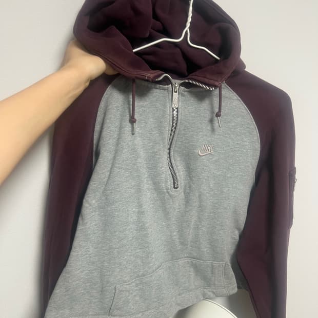 빈티지 나이키 나그랑 크롭 후드 반집업  버건디