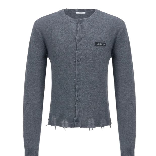 LECYTO Destroyed Round Wool Cardigan
