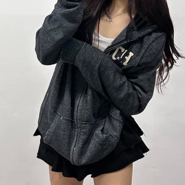아베크롬비 y2k 그레이 올드스쿨 스웻 후드집업 희귀져지(XL)