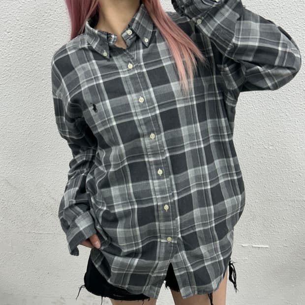 폴로 랄프로렌 블랙 포니 블랙 타탄체크 셔츠 L