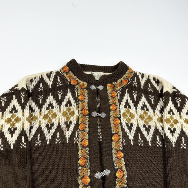 VTG 빈티지 브라운 아가일 패턴 니트 가디건 (L 여성추천)