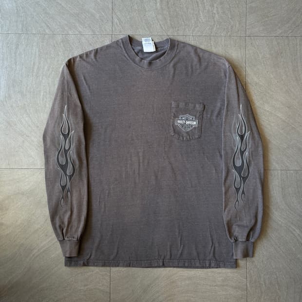 할리데이비슨 미국 생산 다크 그레이 플레임 긴팔 티셔츠
