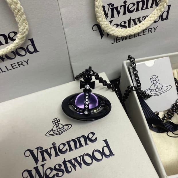 비비안웨스트우드 아카이브 블랙 퍼플 시그니처 orb 팬던트 목걸이