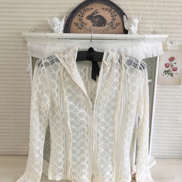 jpn vintage lace sheer hood zip-up