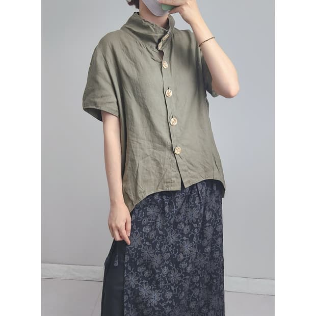 (made in ITALY)하이넥 리넨 블라우스