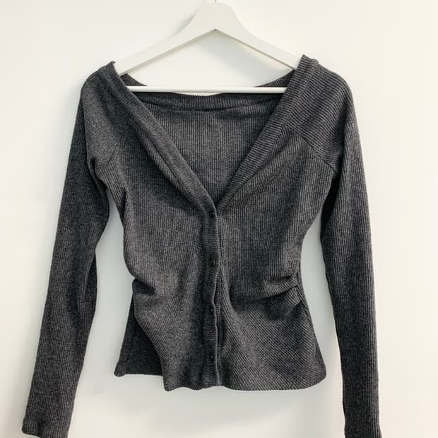 브이넥 셔링 가디건