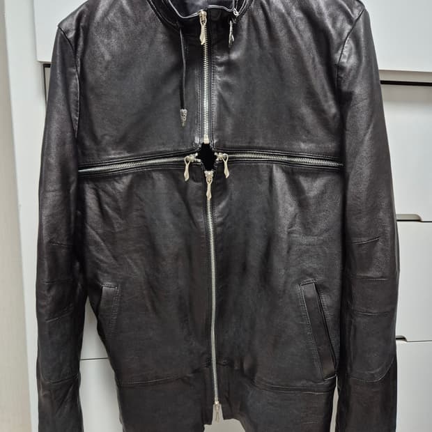 14th addiction)크로스 지퍼 레더 자켓