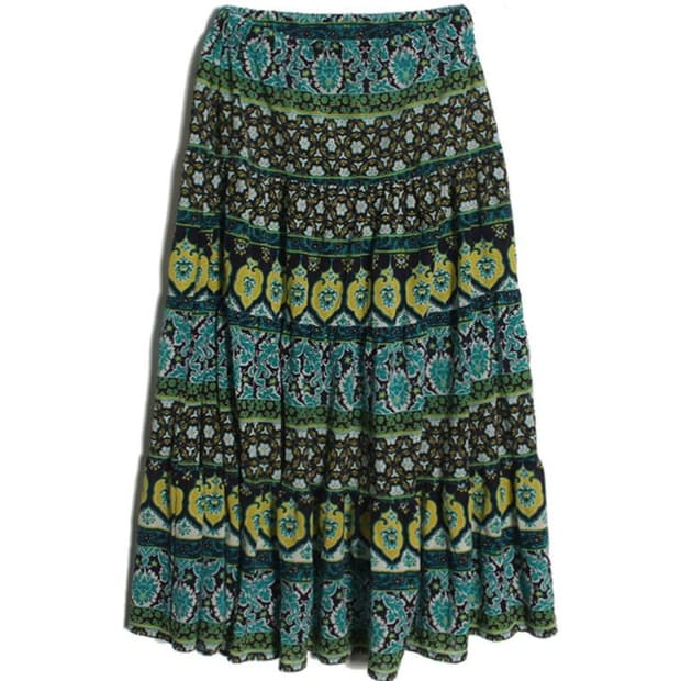 빈티지 그린라인 에스닉 롱 스커트
