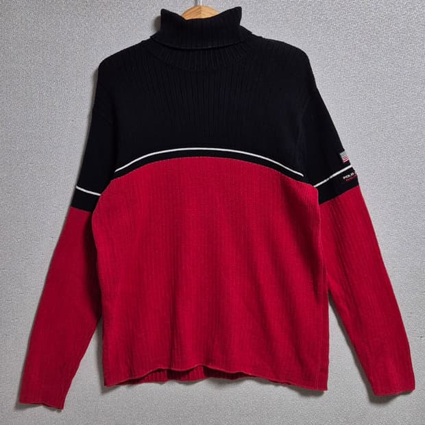 M (95) 폴로랄프로렌 진스 코 블랙+레드 목폴라 코튼 니트 
