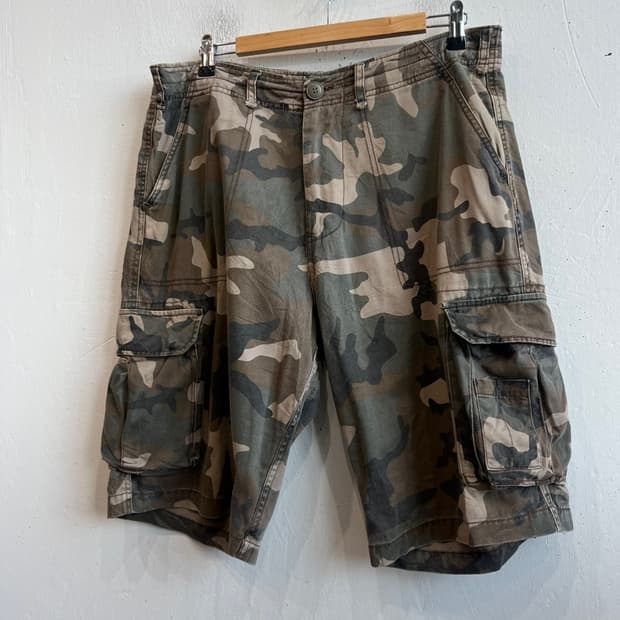 PLUSMORE 빈티지 카모플라쥬 카고 쇼츠 반바지