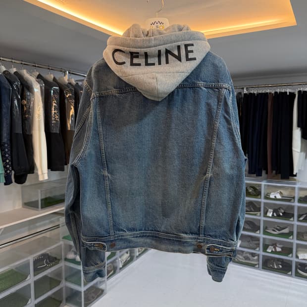 [리오브] 셀린느 백로고 청 후드 데님 자켓