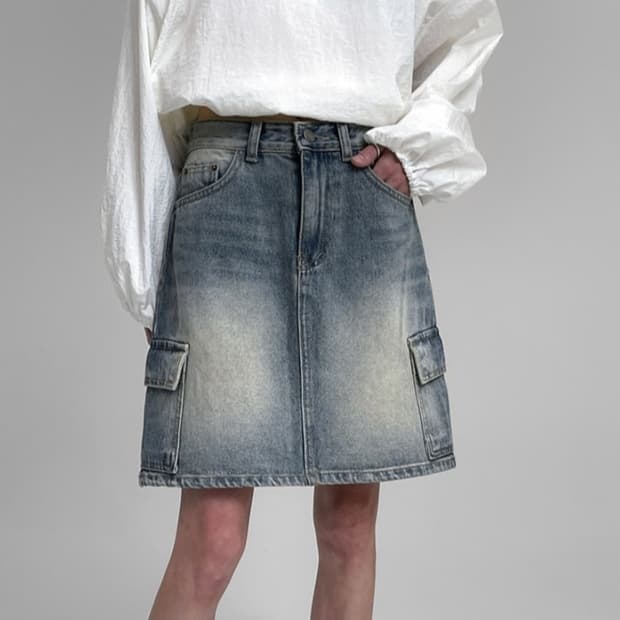 블랙업 이파 데님 카고 스커트 S