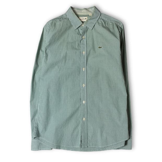 라코스테 그린 마이크로 체크 긴팔 셔츠 울트라 슬림핏 L