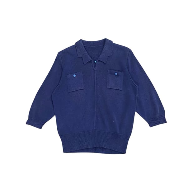 Japanese vtg 블루 버튼 포켓 디테일 칼라 니트