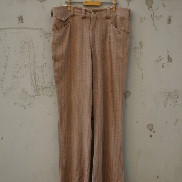 70s 빈티지 레드 핀스트라이프 플레어 슬랙스