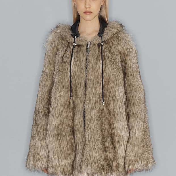 Open yy Reversible Faux Fur Hood Jacket