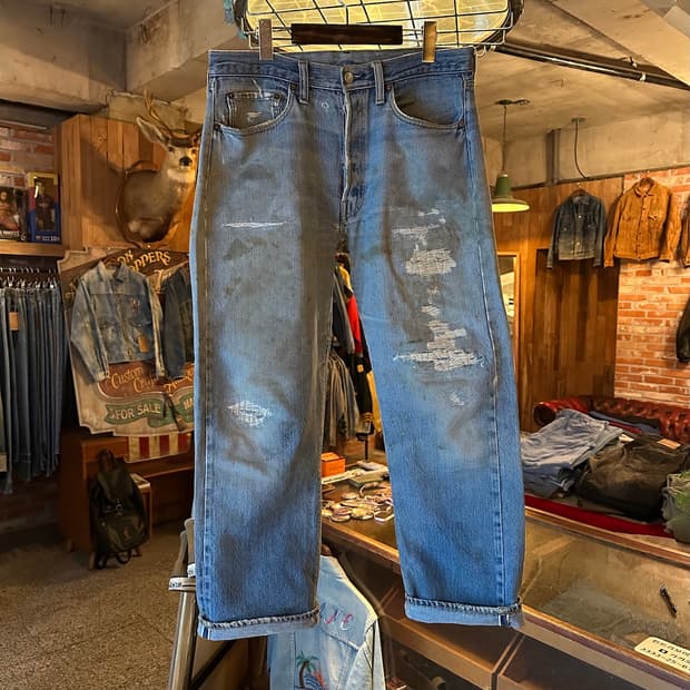 70s USA 빈티지 리바이스 501 66전기 셀비지 데님 팬츠
