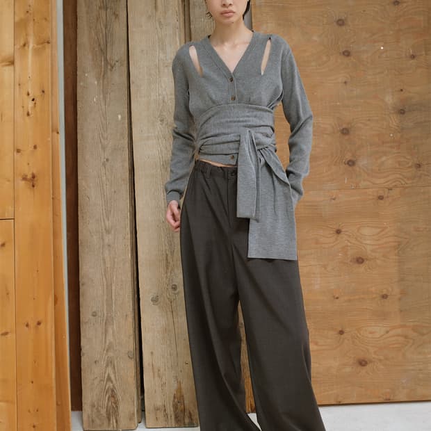 leinwande　Ribbon Tie Cardigan BK