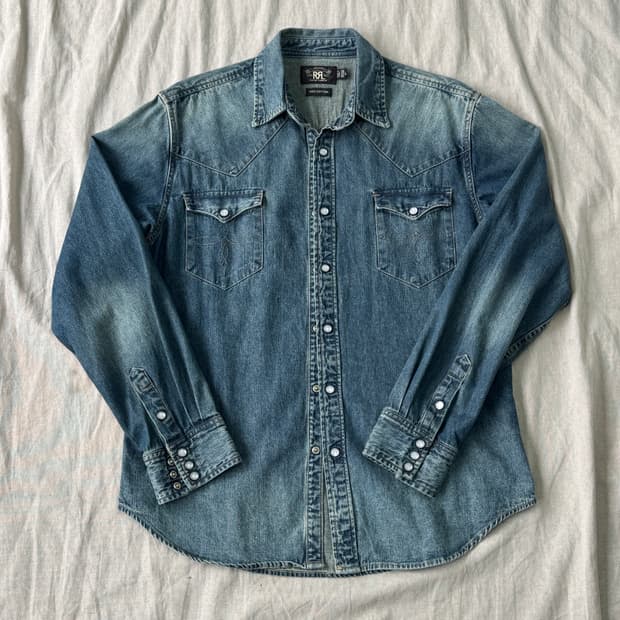 긴급더블알엘 자수 웨스턴 데님 셔츠 L