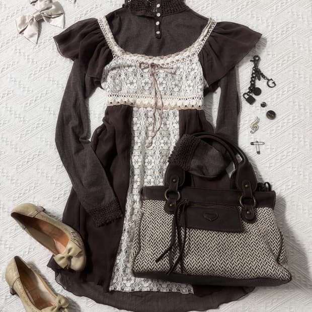 레이스 모티프 버튼 폴라넥 원피스 2pcs SET