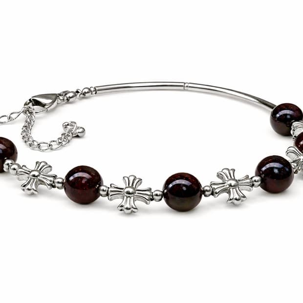 천연석 가넷 십자가 고리형 원석팔찌