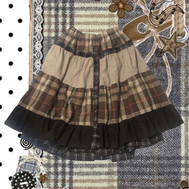 빈티지 모리걸 패치워크 스커트 라떼갸루