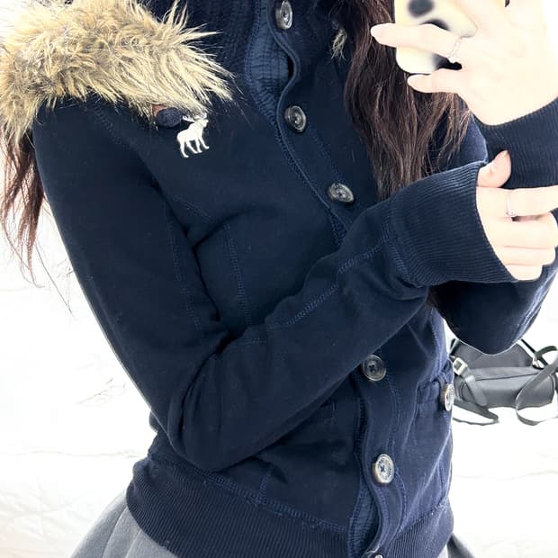 아베크롬비 순록 네이비 울프죠 버튼 후드집업