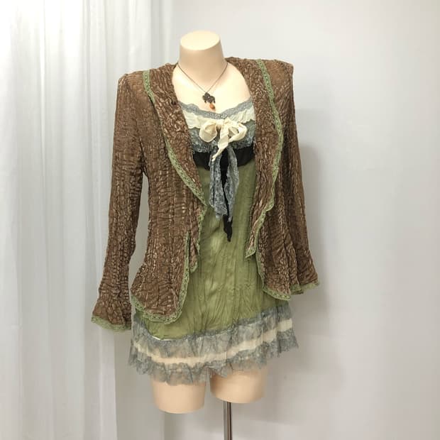 brown lace trimmed mesh cardigan