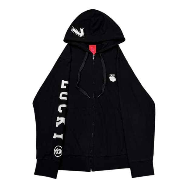 럭키슈에뜨 프린팅 후드집업 자켓 블랙