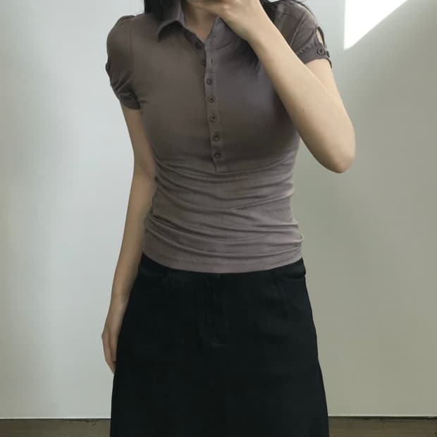 빈티지 버튼 카라 티셔츠