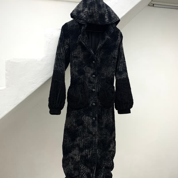 Wizard hood crush velour corduroy coat  